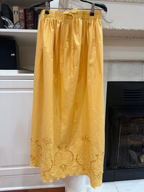 Moon River Alyssa Yellow Eyelet Cotton Maxi Skirt M Tuckernuck Coastal Boho